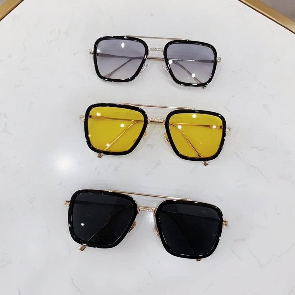 Retro Square Oversized Sunglasses for Men and Women with UV400 Protection PC Lenses Metal Frame