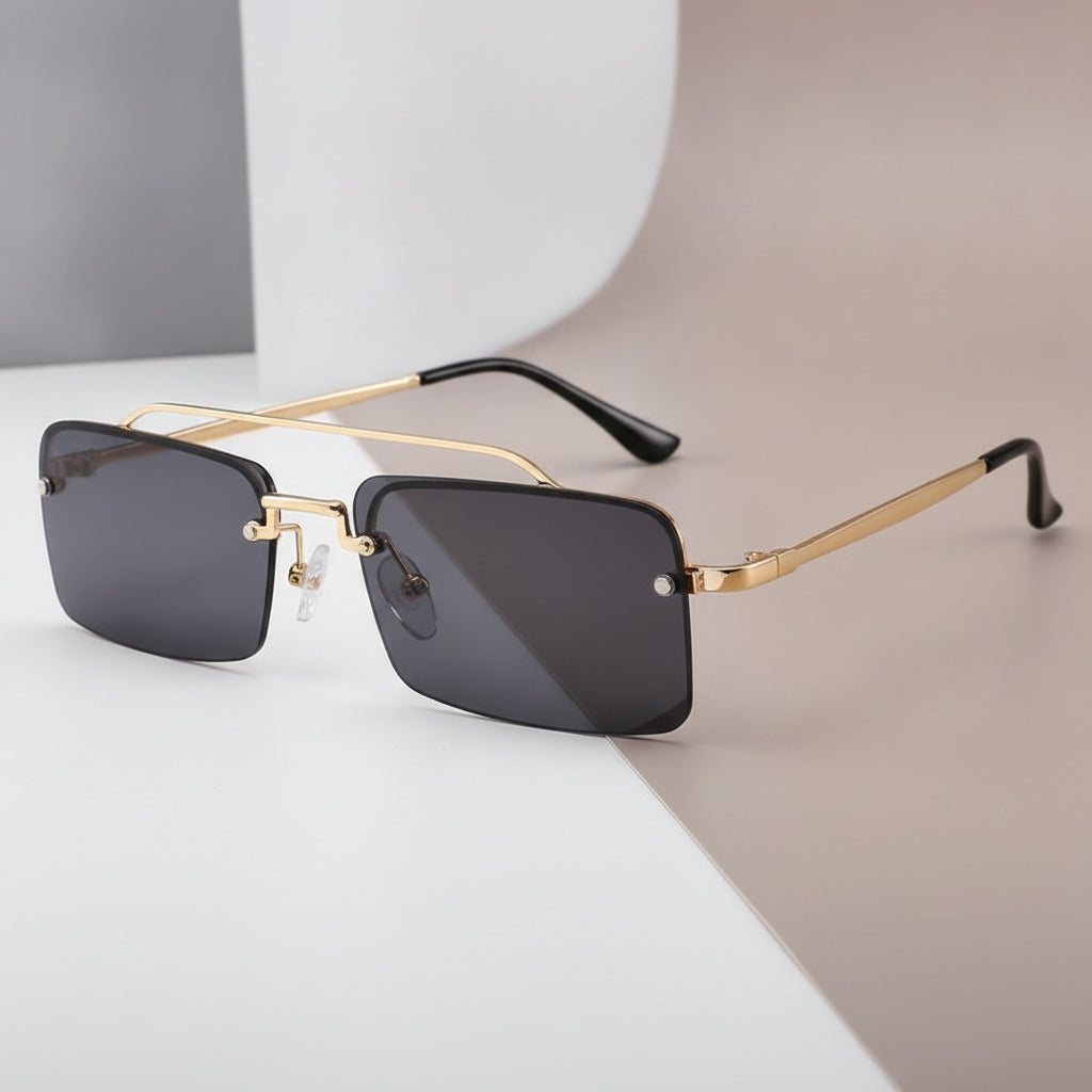 Gold Rimless Rectangular Sunglasses Alloy Frame Polycarbonate Gradient UV400 Lenses