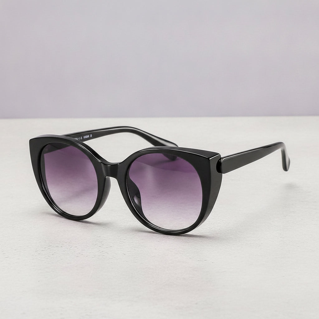 Cat Eye Sunglasses Black Oversized UV400 PC Frame Gradient Lenses for Men and Women, in Black / Purple Gradient