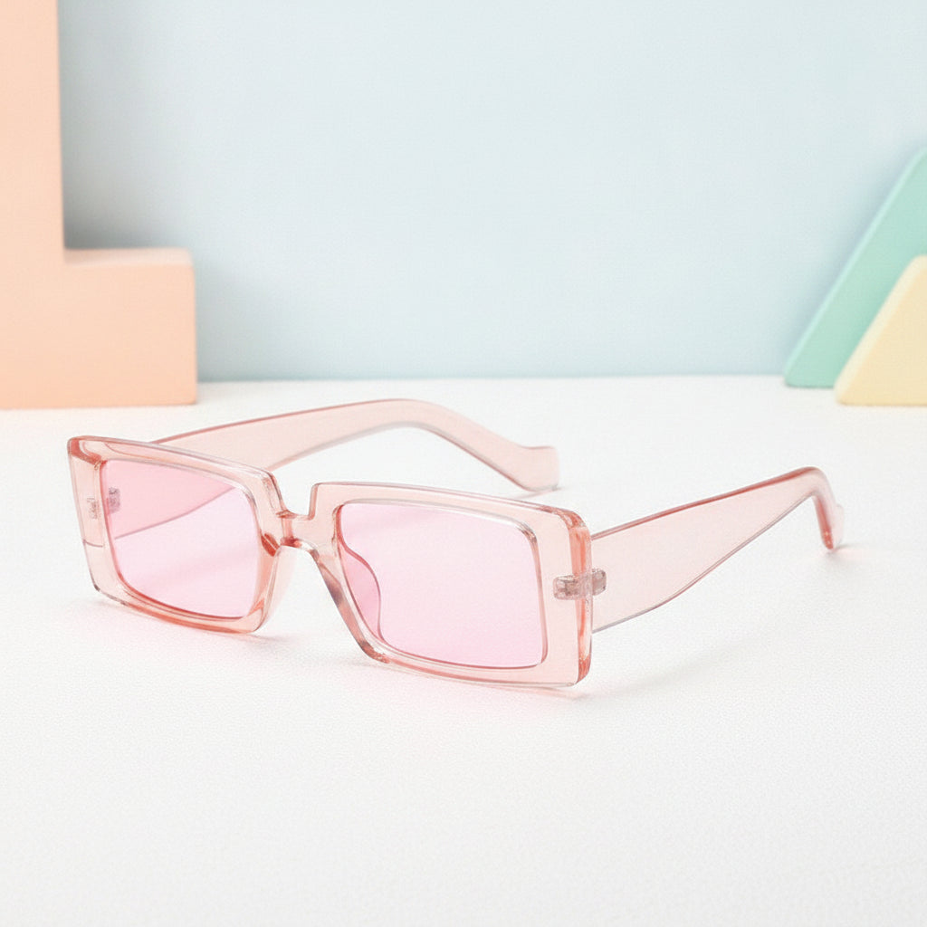 Rectangular Plastic Frame PC Lens Sunglasses Candy-colored Fashion For Men And Women, in Pink