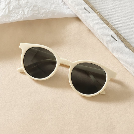 Men and women round sunglasses with UV400 protection PC frame resin lenses vintage style mirror finish, in Beige