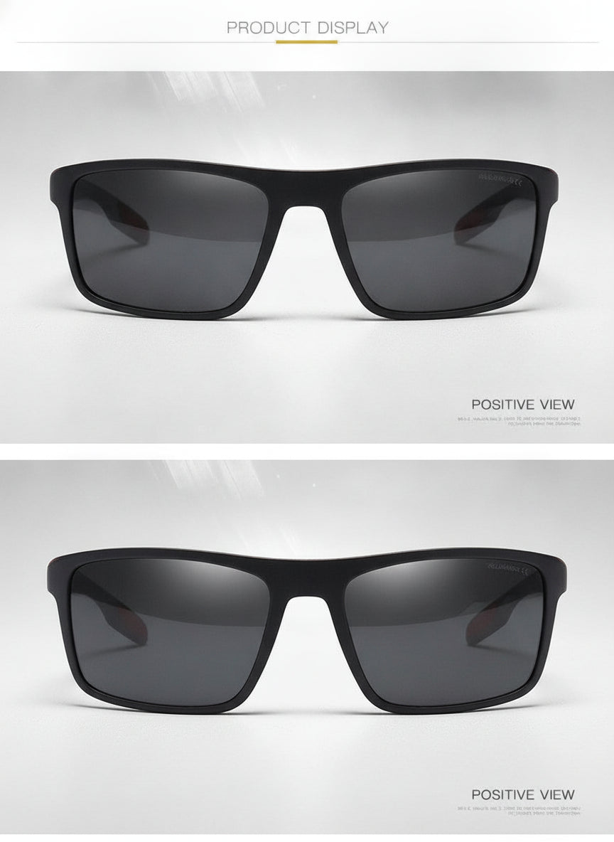 Men's Black Polarized Rectangular Sunglasses TAC Lenses UV400 TR90 Frame Sports Driving Outdoor