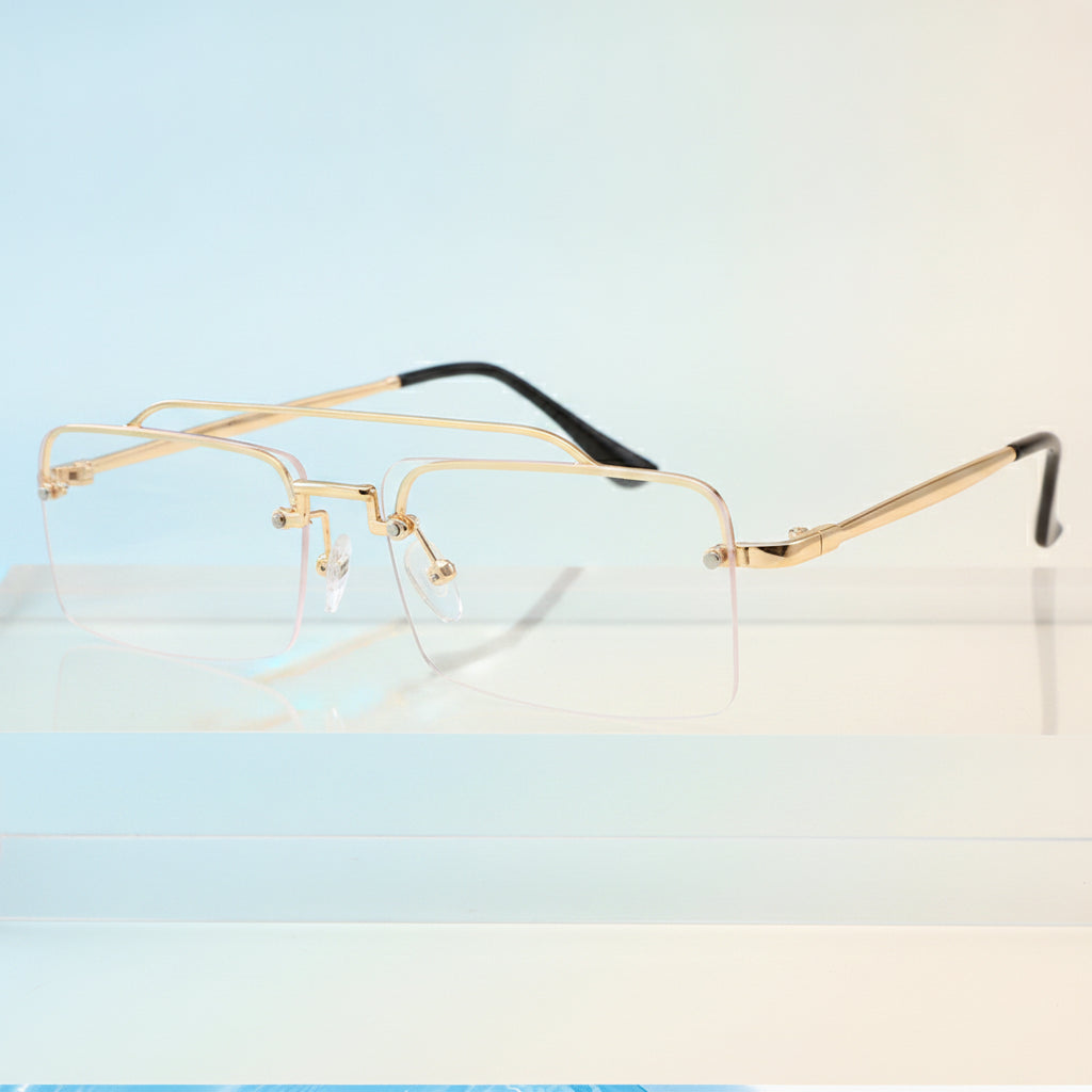 Gold Rimless Rectangular Sunglasses Alloy Frame Polycarbonate Gradient UV400 Lenses