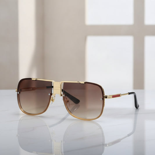 Oversized Metal Square Sunglasses Gold Gradient Fashion Street Style Retro
