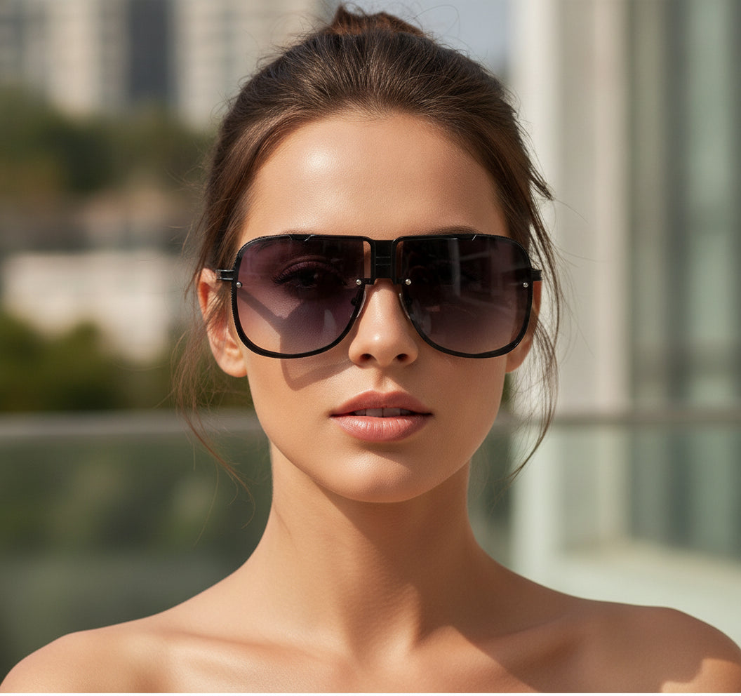 Oversized Metal Square Sunglasses Gold Gradient Fashion Street Style Retro