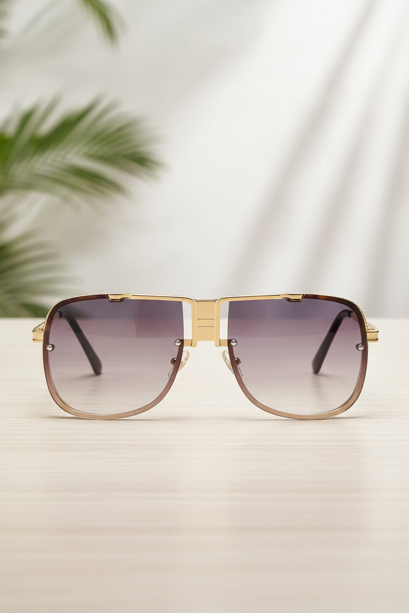 Oversized Metal Square Sunglasses Gradient Fashion Street Style Retro, in Golden gray-One size