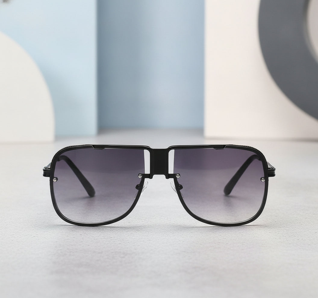 Oversized Metal Square Sunglasses Gradient Fashion Street Style Retro, in Black gray-One size