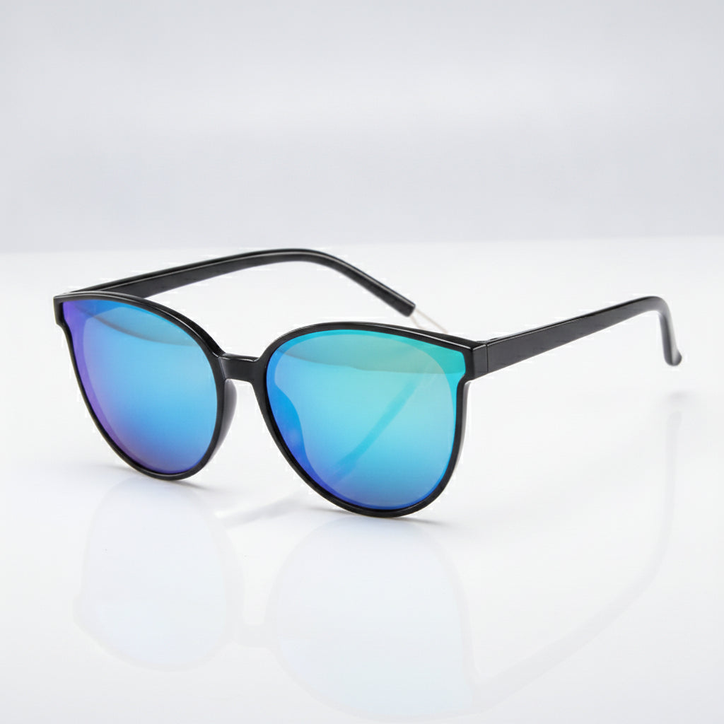 Adult Ladies Cat Eye Sunglasses with AC Lenses PC Frame for Personalized Universal Style, in Black / Blue Green Mirror