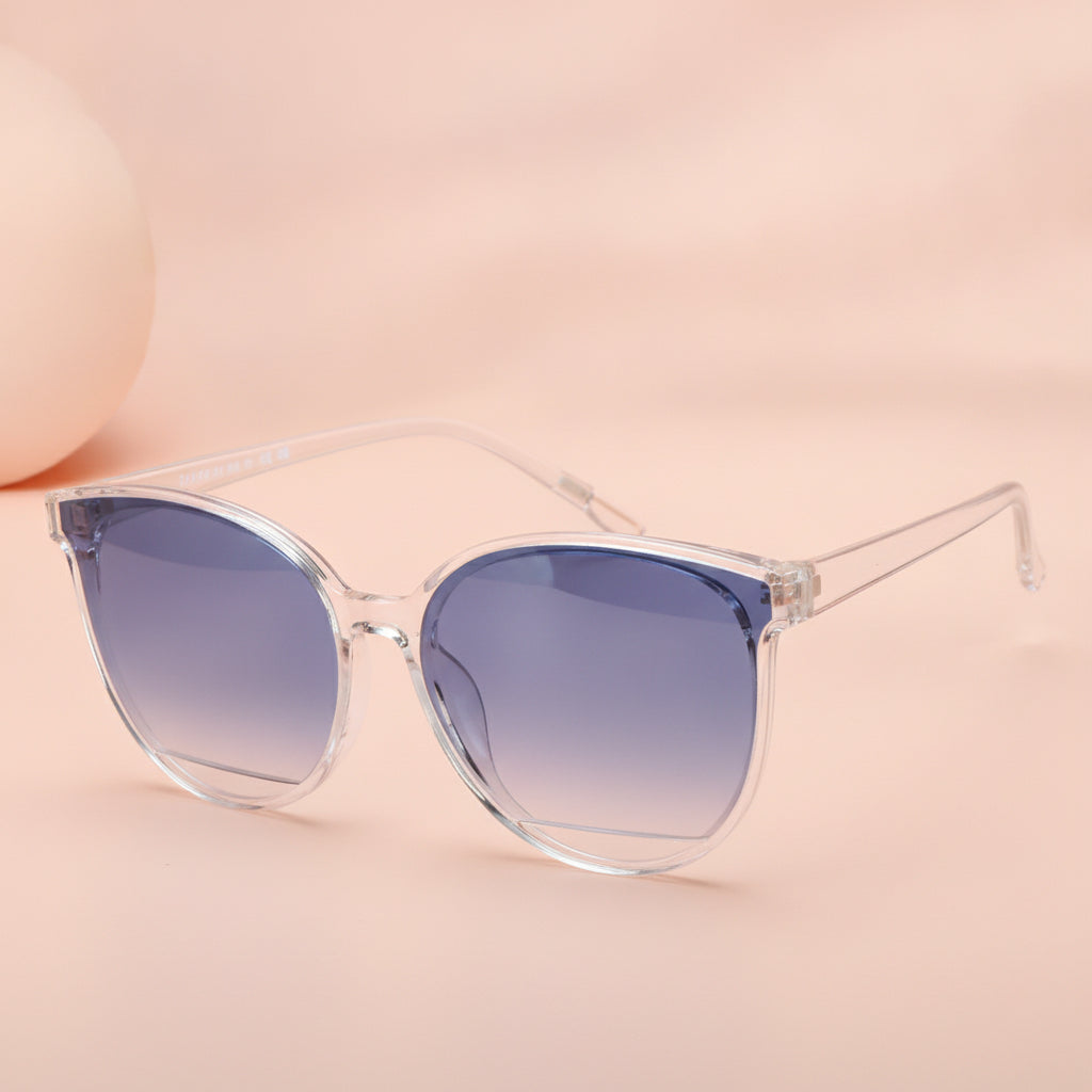 Adult Ladies Cat Eye Sunglasses with AC Lenses PC Frame for Personalized Universal Style, in Clear / Blue Gradient