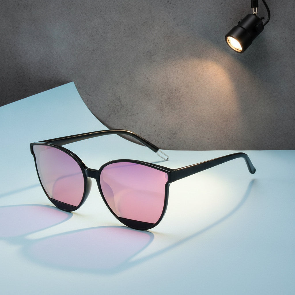 Adult Ladies Cat Eye Sunglasses with AC Lenses PC Frame for Personalized Universal Style, in Black / Pink Mirror