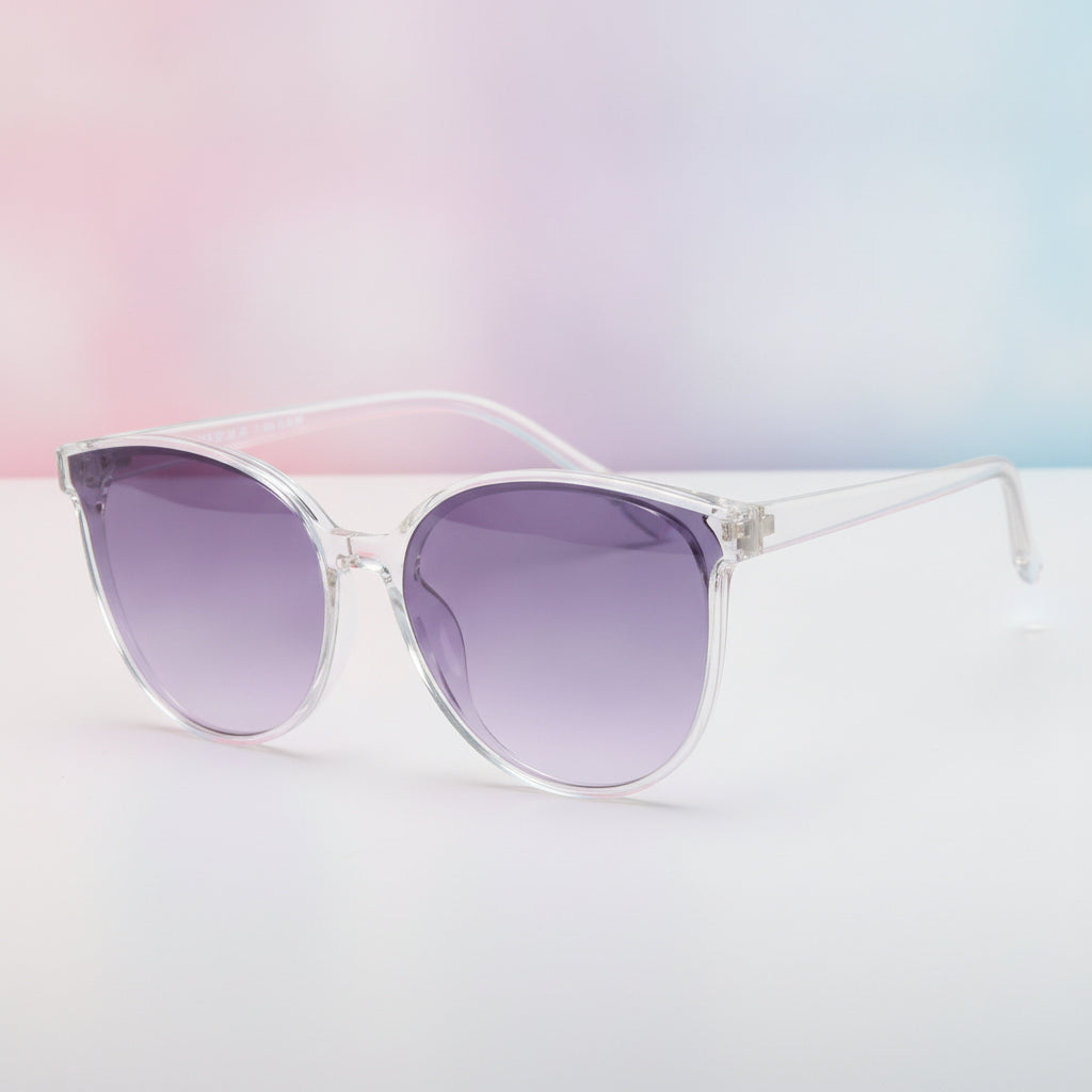 Adult Ladies Cat Eye Sunglasses with AC Lenses PC Frame for Personalized Universal Style, in Clear / Purple Gradient