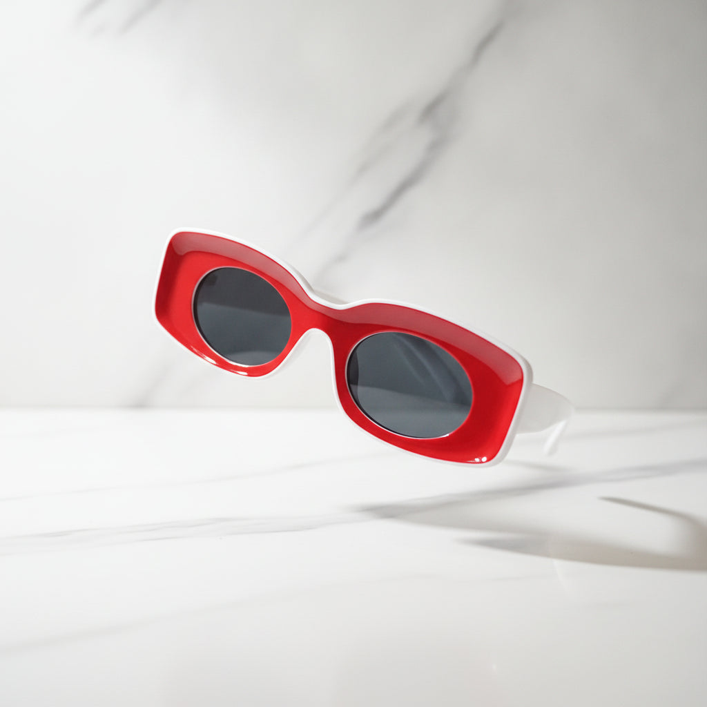 Vintage Rectangular Candy Color Sunglasses AC Lens PC Frame Universal Fit, in Red