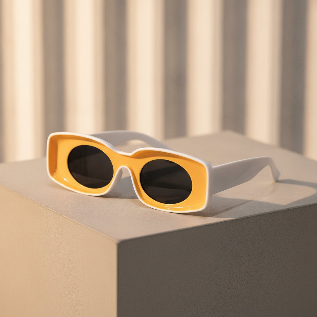 Vintage Rectangular Candy Color Sunglasses AC Lens PC Frame Universal Fit, in Yellow