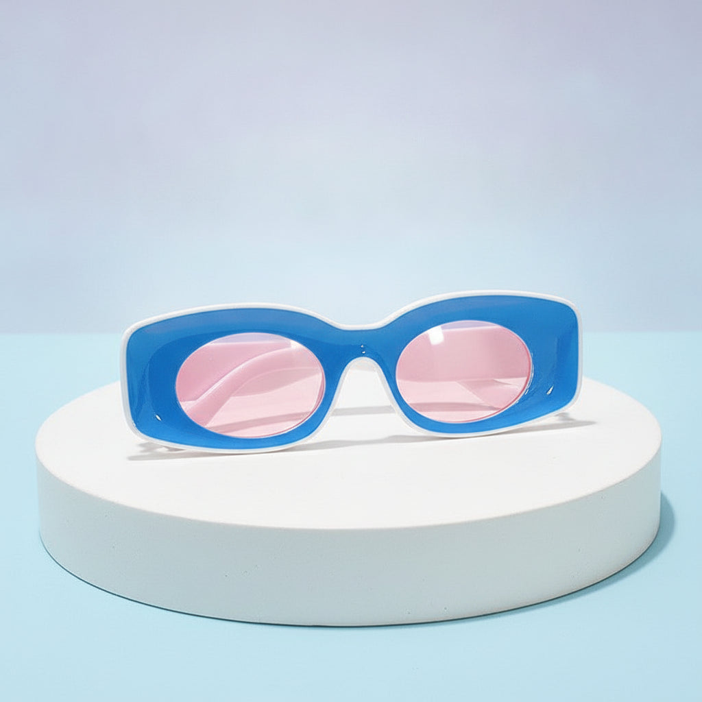 Vintage Rectangular Candy Color Sunglasses AC Lens PC Frame Universal Fit, in Blue
