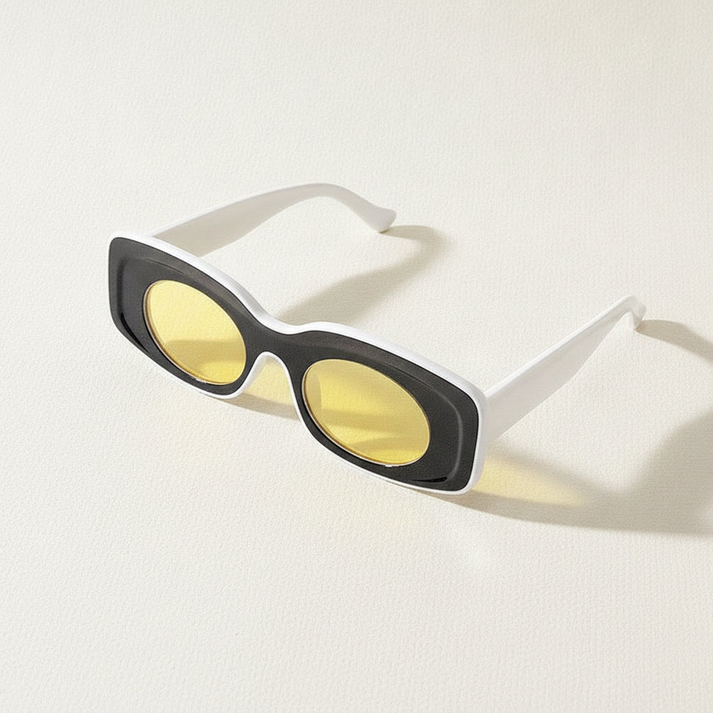 Vintage Rectangular Candy Color Sunglasses AC Lens PC Frame Universal Fit, in Black