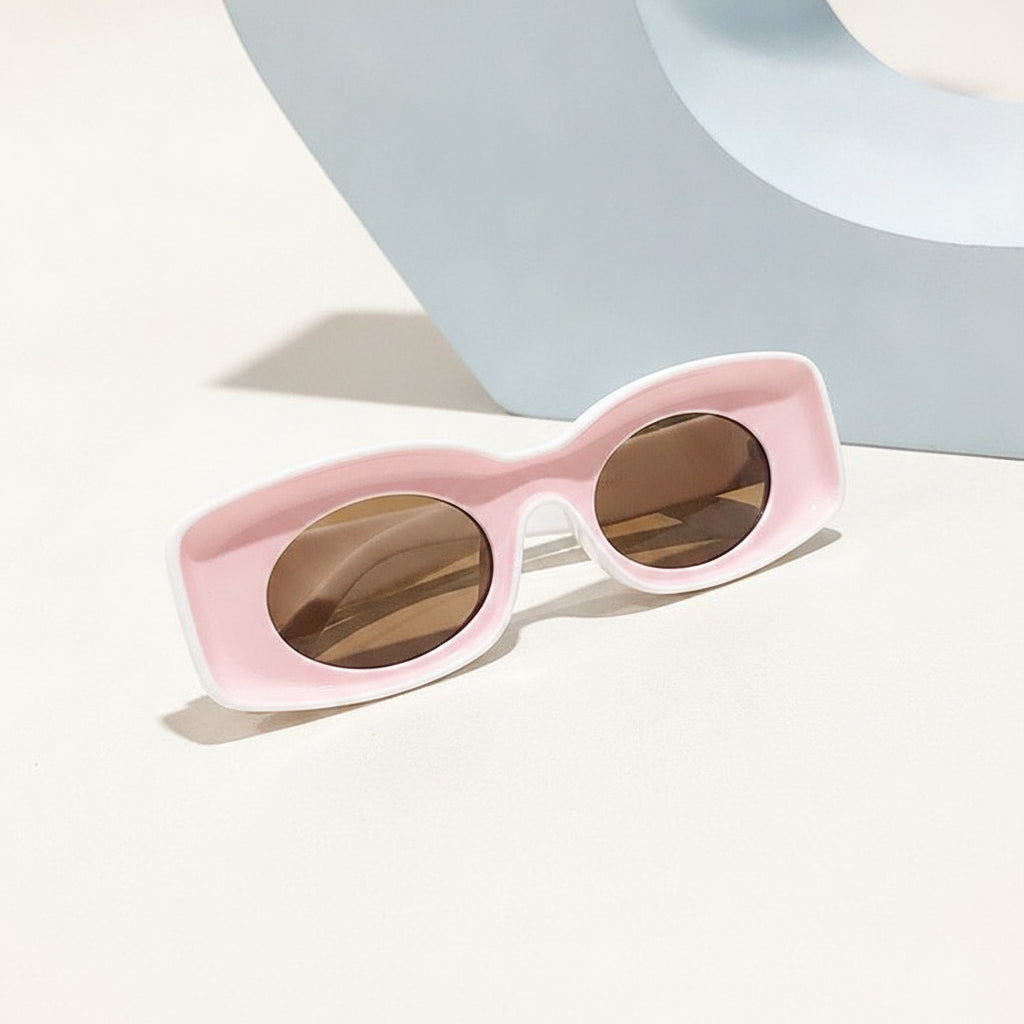 Vintage Rectangular Candy Color Sunglasses AC Lens PC Frame Universal Fit, in Pink