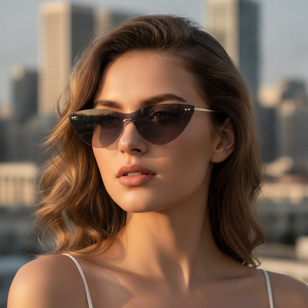 Vintage Gold Rimless Metal Cat Eye Sunglasses UV400 Protection PC Lens for Adults