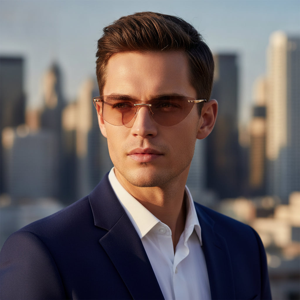 Vintage Gold Rimless Metal Cat Eye Sunglasses UV400 Protection PC Lens for Adults