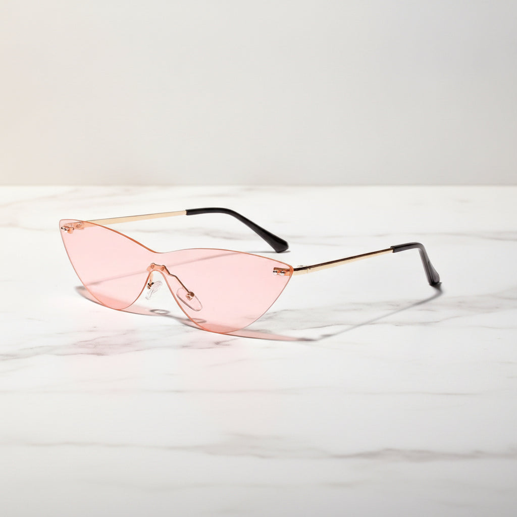 Vintage Gold Rimless Metal Cat Eye Sunglasses UV400 Protection PC Lens for Adults