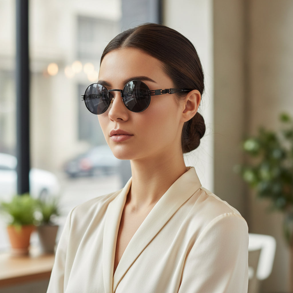 Round Steampunk Personality Sunglasses for Ladies and Men UV400 Plastic Frame Travel Street Photography, in as shown-black
