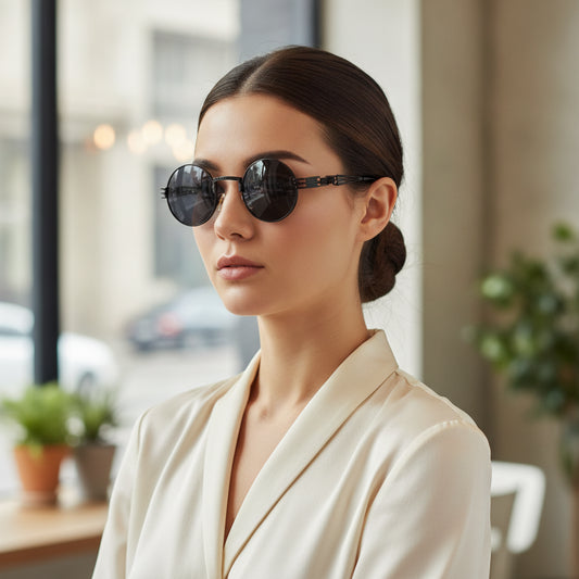 Round Steampunk Personality Sunglasses for Ladies and Men UV400 Plastic Frame Travel Street Photography, in as shown-black