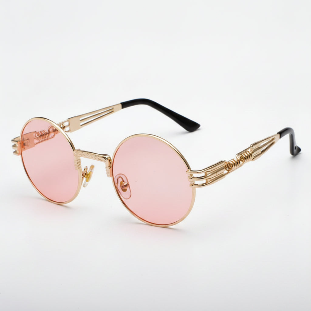 Round Steampunk Personality Sunglasses for Ladies and Men UV400 Plastic Frame Travel Street Photography, in as shown-Gold