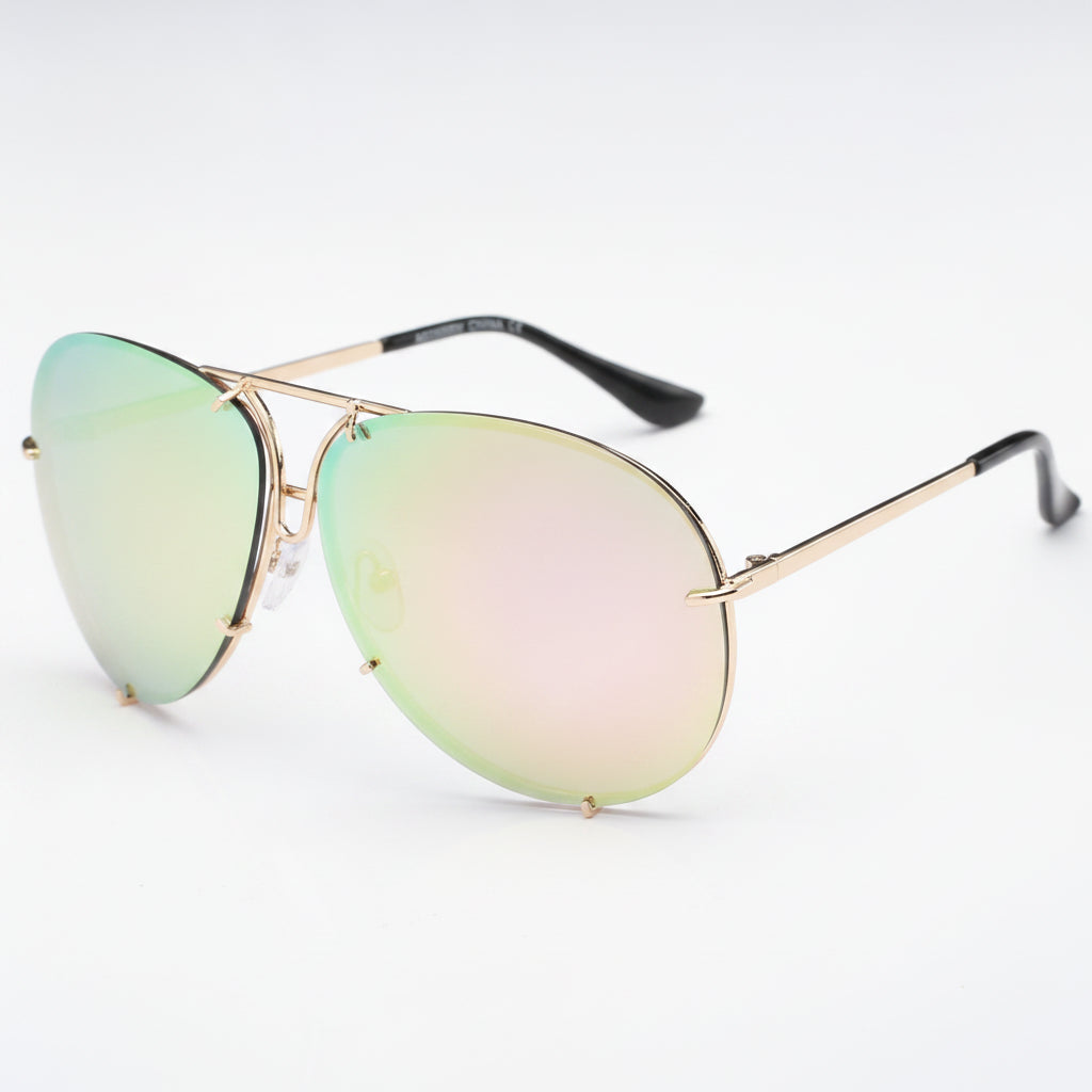 Aviator Oversized Metal Frame UV400 PC Lens Mirrored Sunglasses For Men And Women, in Pink