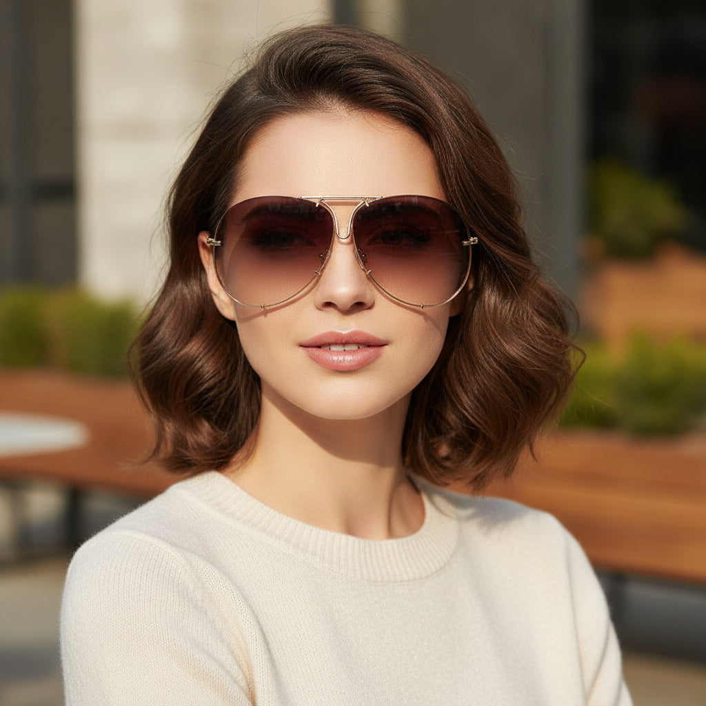Aviator Oversized Gold Metal Frame UV400 PC Lens Mirrored Sunglasses For Men And Women