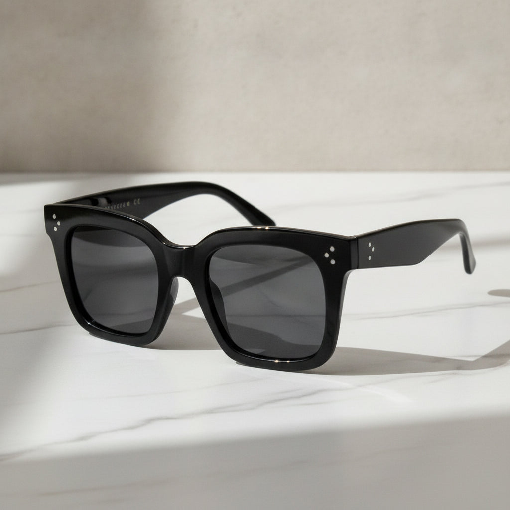 Black Oversized Square Sunglasses Vintage PC Frame UV400 Protection Universal