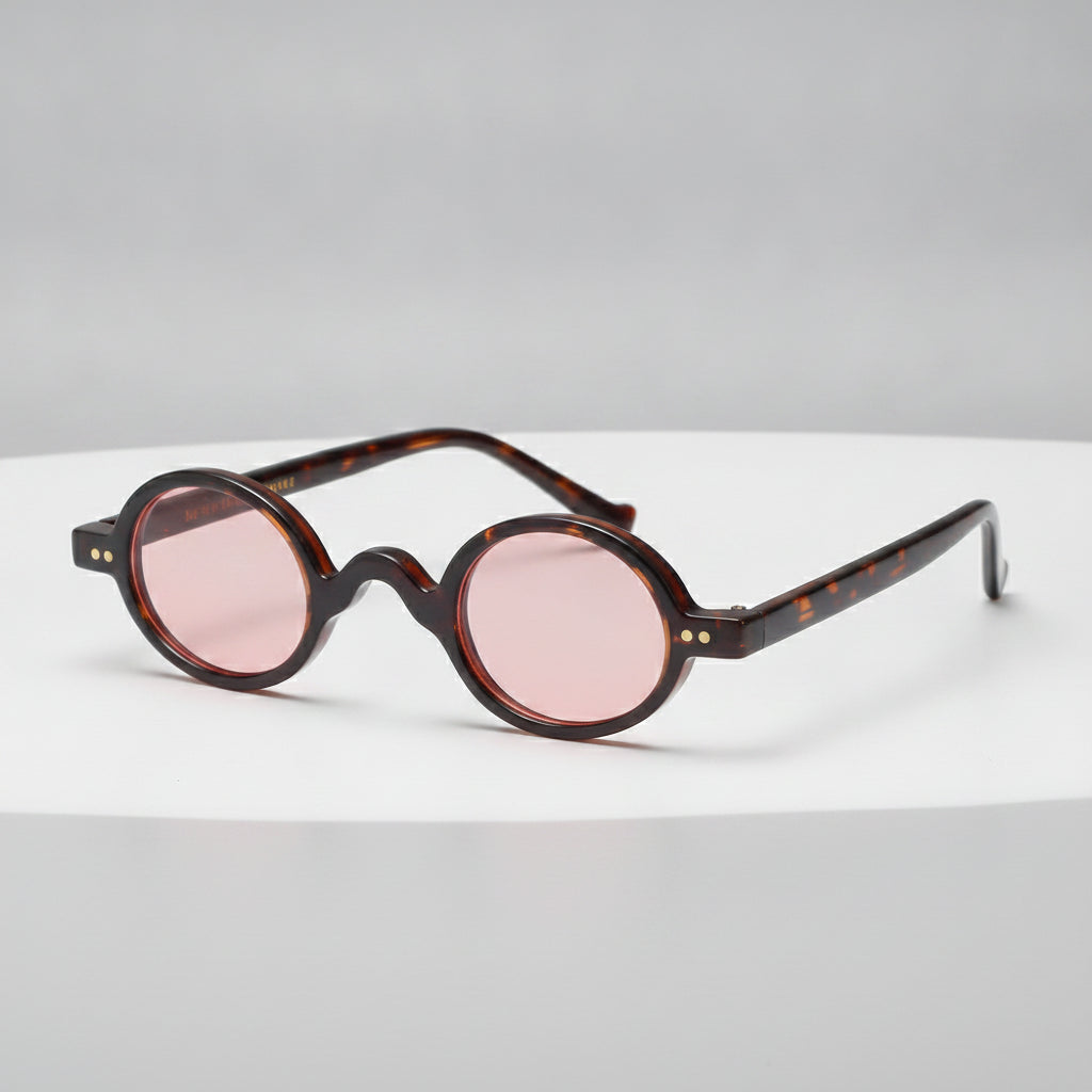 Women's Round Vintage Sunglasses with PC Frame and PC Lenses White Leopard Print, in Tortoise / Pink