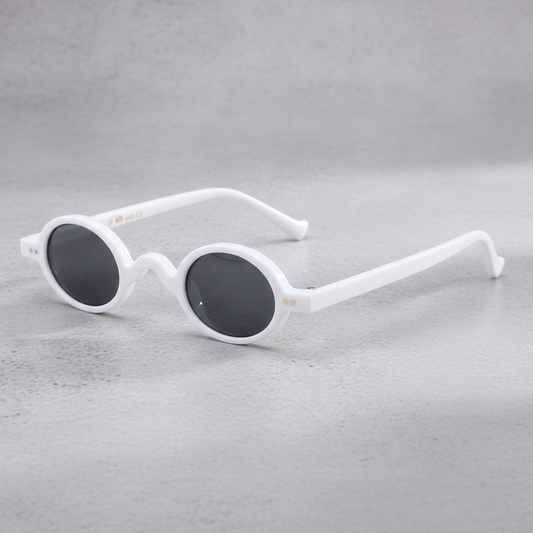Women's Round Vintage Sunglasses with PC Frame and PC Lenses White Print, in White / Smoke
