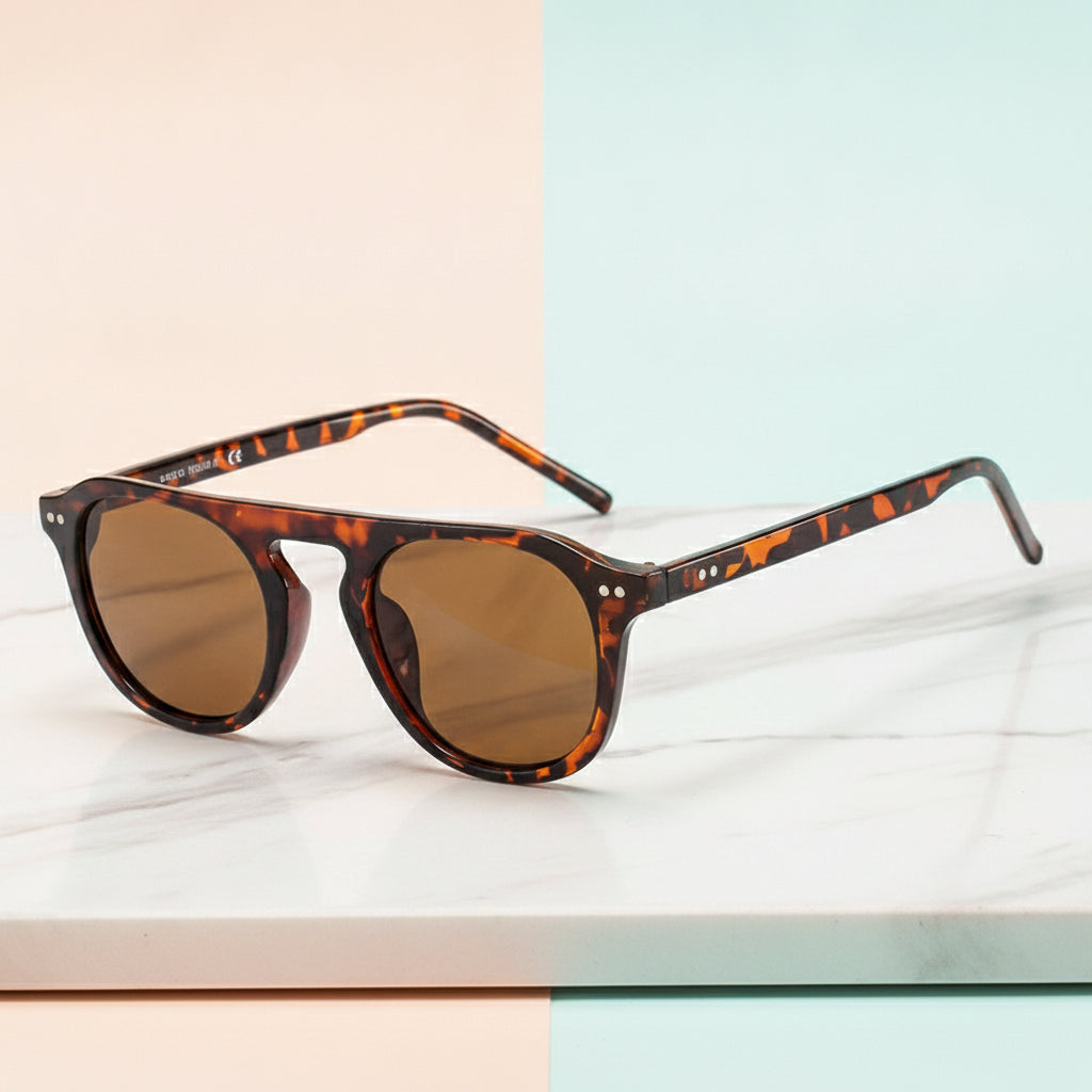 Trendy Vintage Round Sunglasses with PC Frame UV400 Protection PC Lenses Jelly Color, in C03 tea bean flower