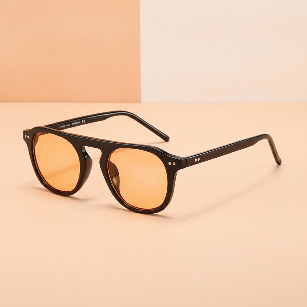 Trendy Vintage Black Round Sunglasses with PC Frame UV400 Protection PC Lenses Jelly Color, in C02 bright black frame yellow