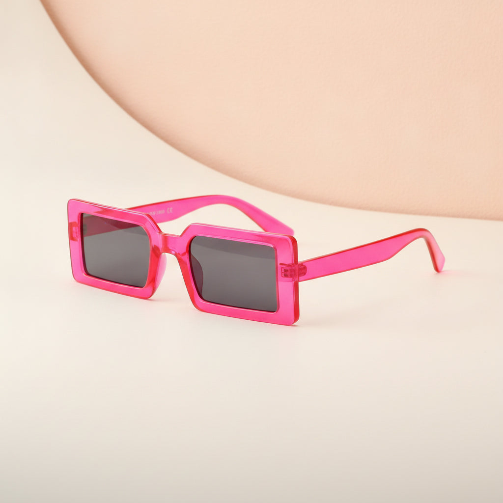 Oversized Rectangular Sunglasses for Women UV400 Protection AC Lenses PC Frame, in Rose Red