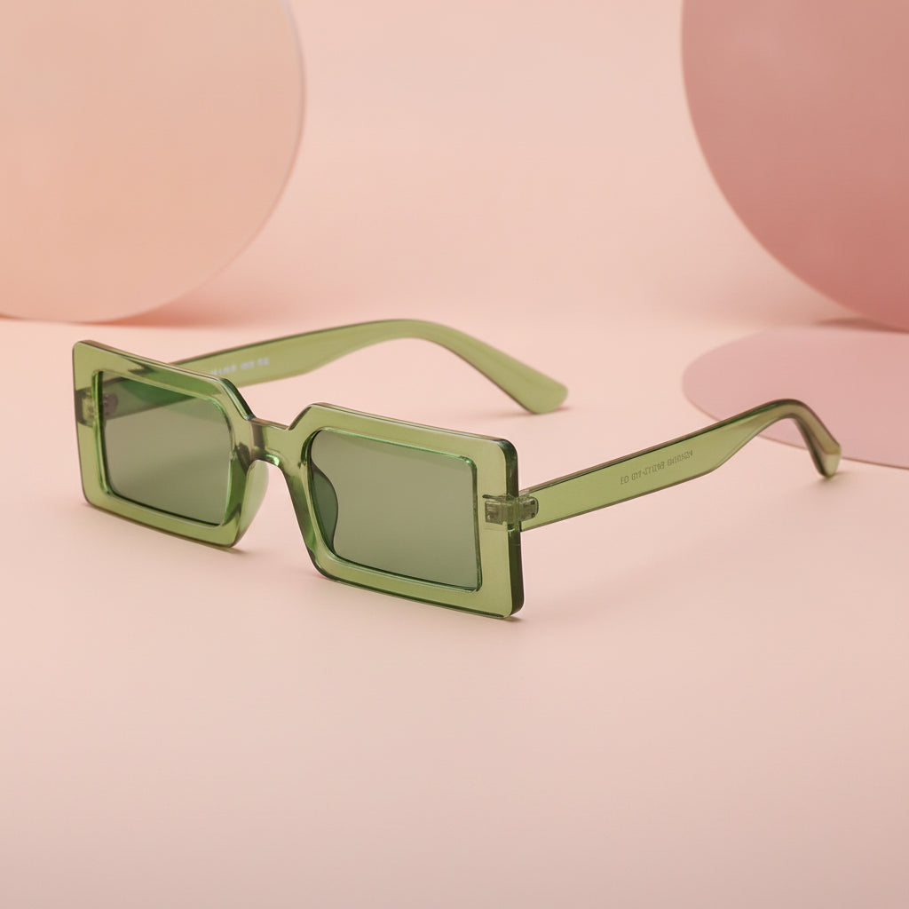 Oversized Rectangular Sunglasses for Women UV400 Protection AC Lenses PC Frame, in Dark Green