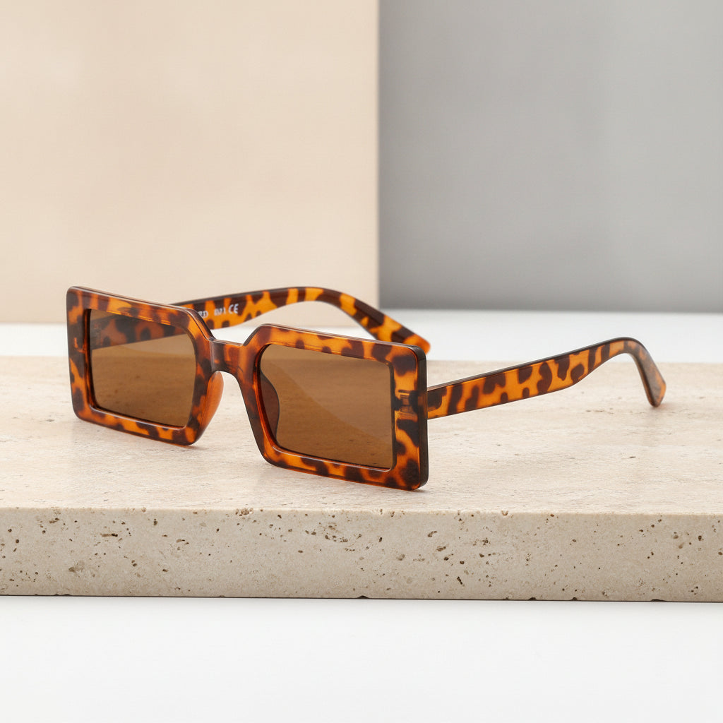 Oversized Rectangular Sunglasses for Women UV400 Protection Brown Tortoiseshell AC Lenses PC Frame