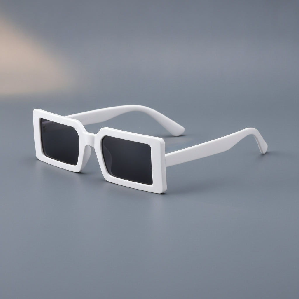 Oversized Rectangular Sunglasses for Women UV400 Protection AC Lenses PC Frame, in White