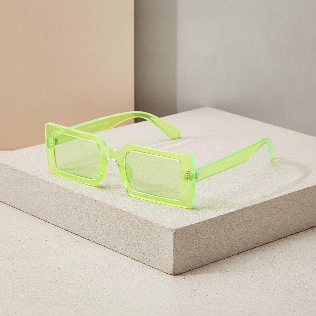 Oversized Rectangular Sunglasses for Women UV400 Protection AC Lenses PC Frame, in Light Green