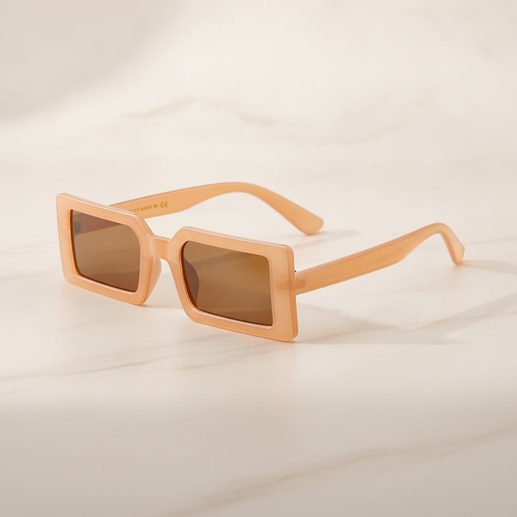Oversized Rectangular Sunglasses for Women UV400 Protection AC Lenses PC Frame, in Light orange