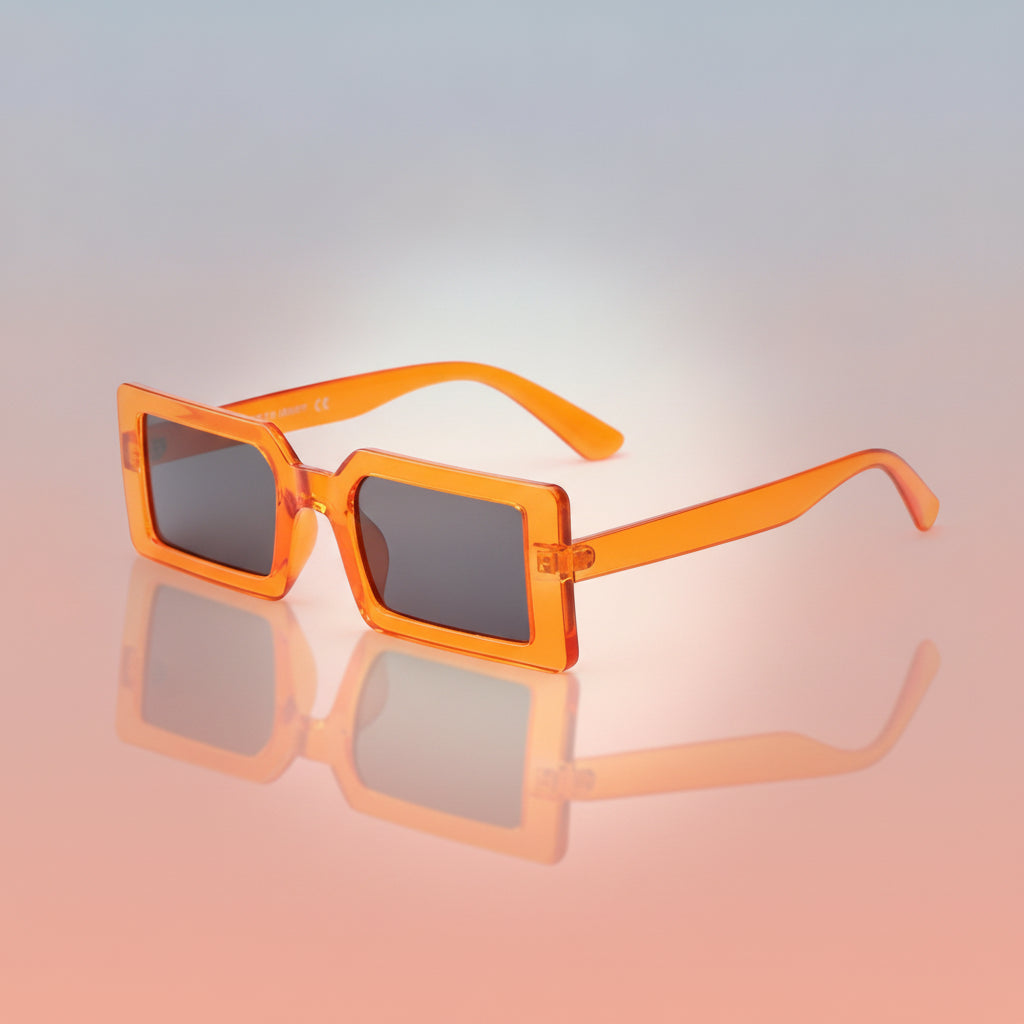 Oversized Rectangular Sunglasses for Women UV400 Protection AC Lenses PC Frame, in Orange