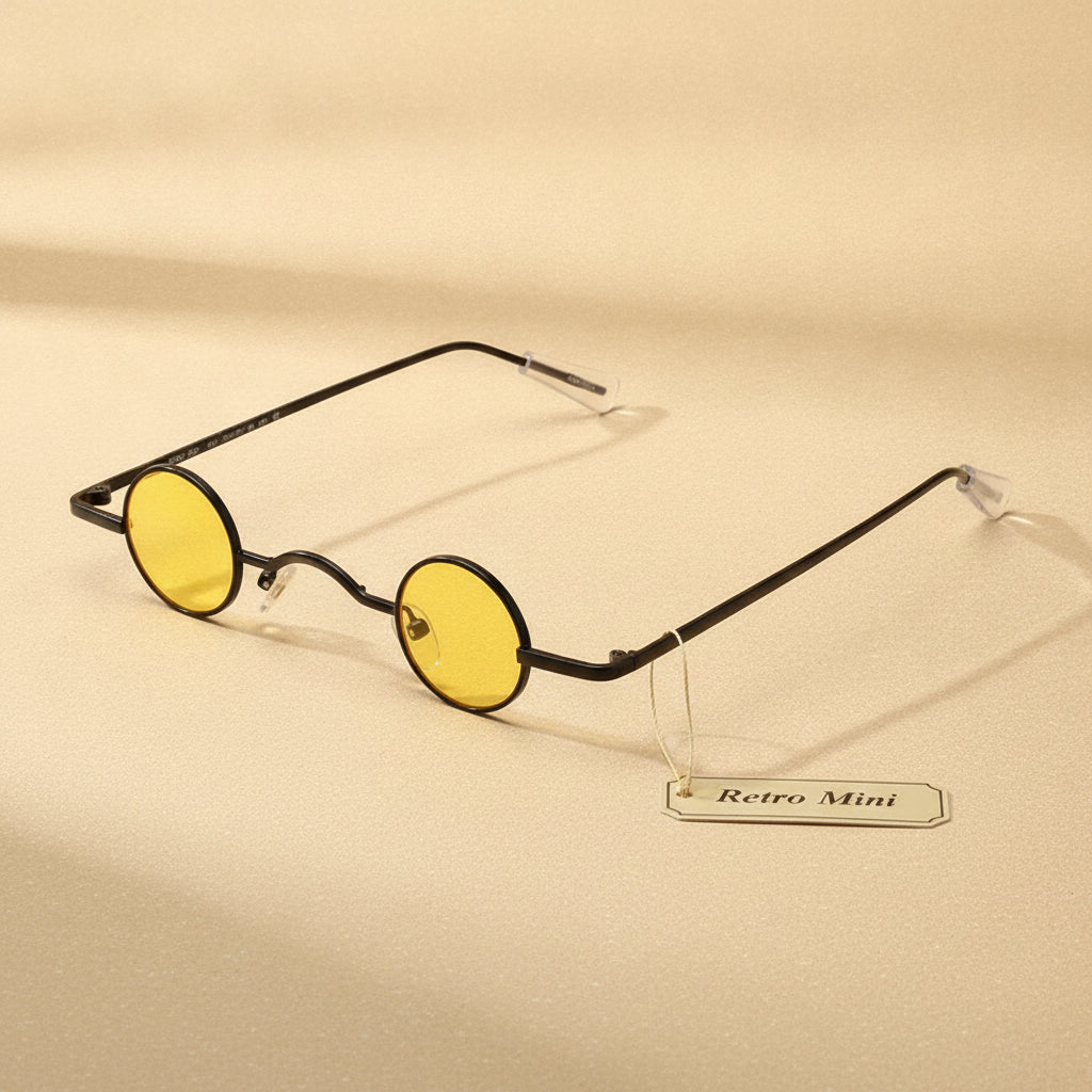 Retro Mini Round Metal Frame Men Sunglasses UV400 Polarized AC Lenses, in Gunmetal / Yellow