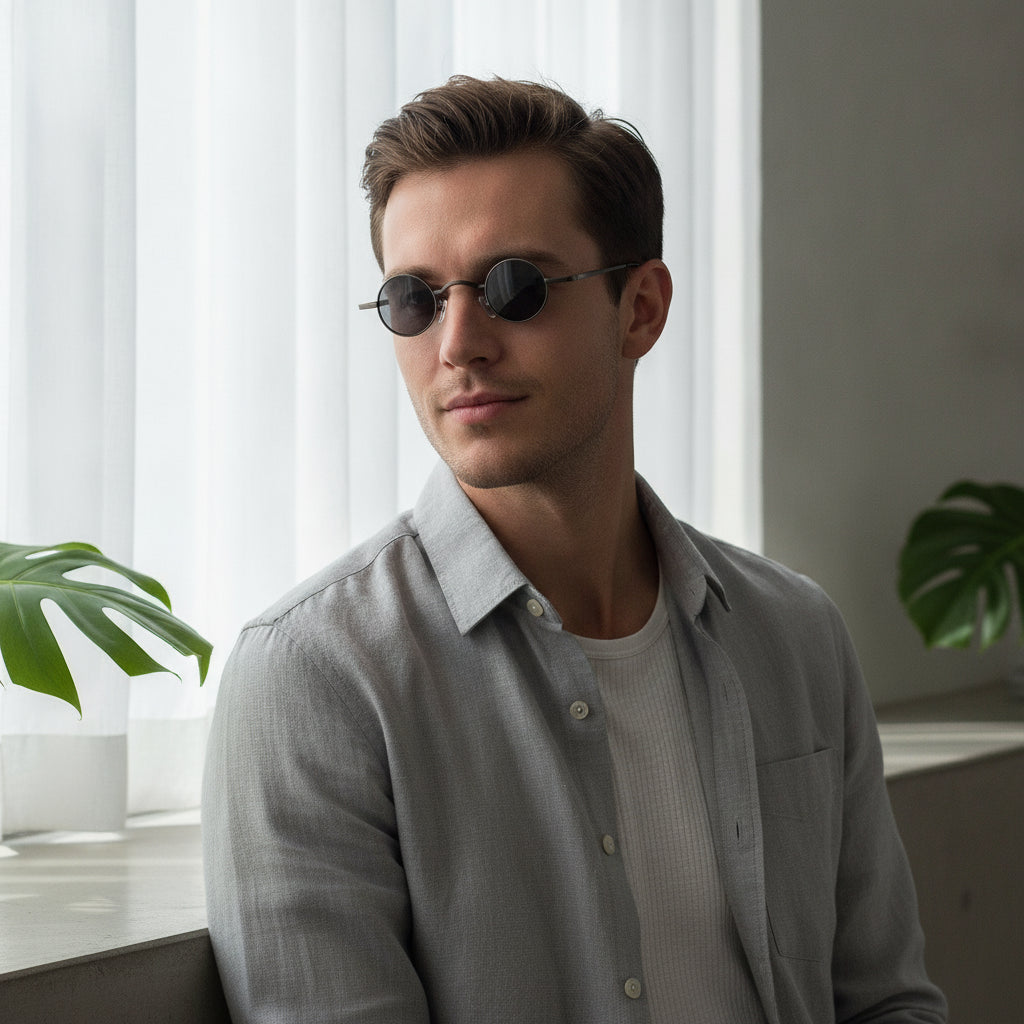 Retro Mini Round Gold Metal Frame Men Sunglasses UV400 Polarized AC Lenses