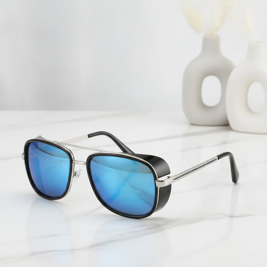 Aviator Sunglasses Mirrored Retro UV400 Protection PC Lenses Plastic Metal Frame For Men And Women, in Blue