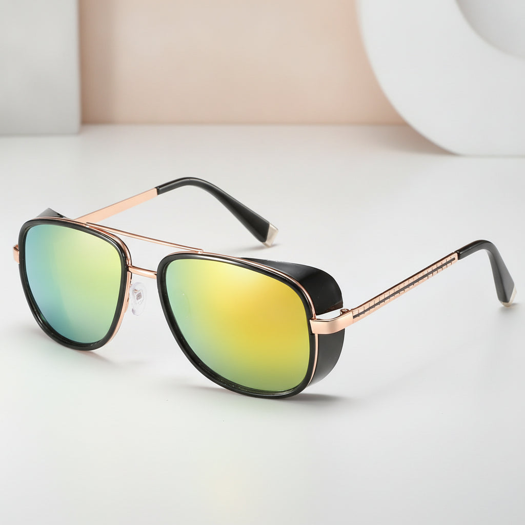 Aviator Sunglasses Mirrored Retro UV400 Protection PC Lenses Plastic Metal Frame For Men And Women, in Gold