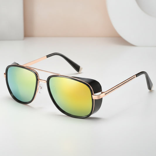 Aviator Sunglasses Mirrored Retro UV400 Protection PC Lenses Plastic Metal Frame For Men And Women, in Gold