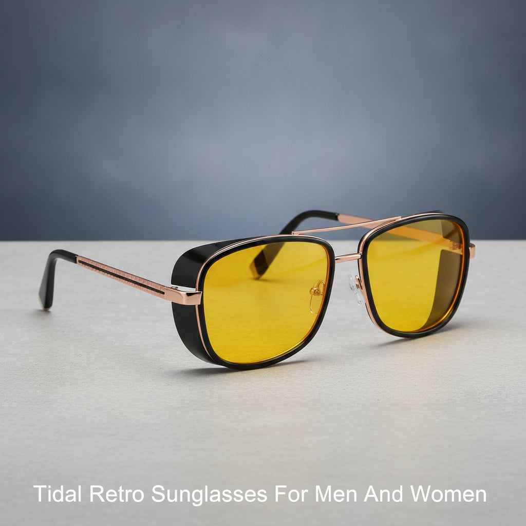 Aviator Sunglasses Mirrored Retro UV400 Protection PC Lenses Plastic Metal Frame For Men And Women, in Yellow