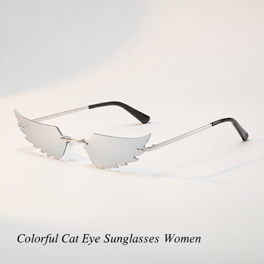 Colorful Rimless Cat Eye Sunglasses for Women PC Frame and PC Lenses, in White