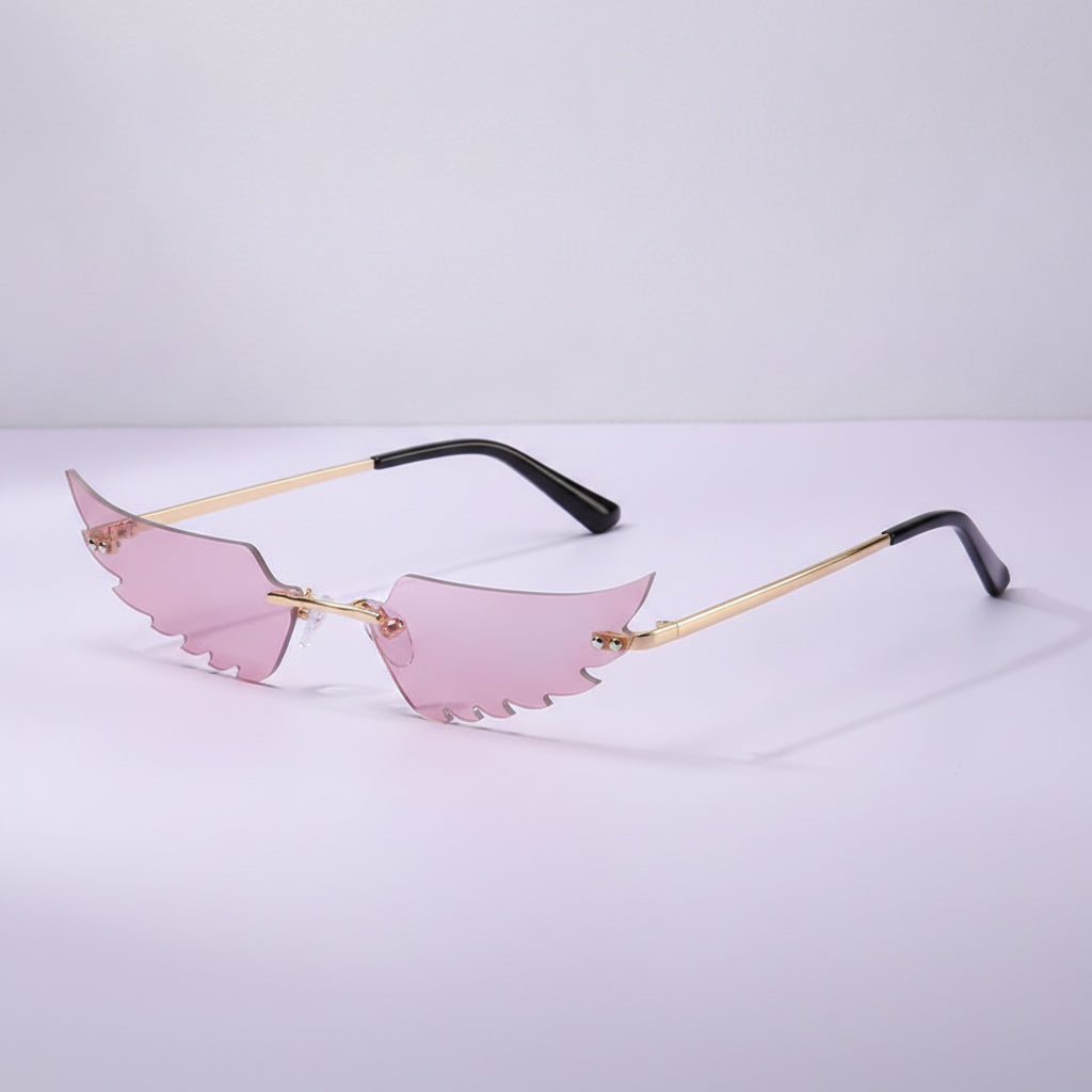 Colorful Rimless Cat Eye Sunglasses for Women PC Frame and PC Lenses, in Purple