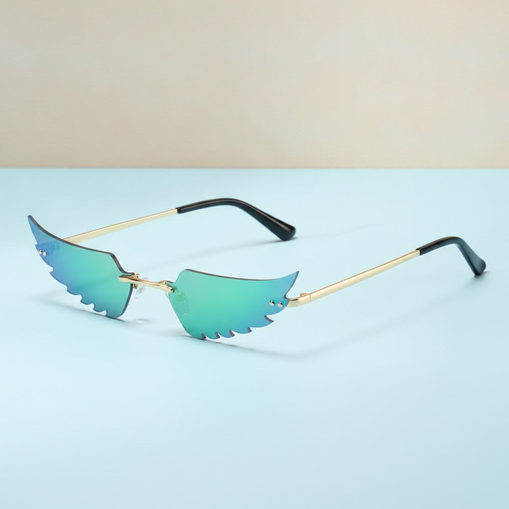Colorful Rimless Cat Eye Sunglasses for Women PC Frame and PC Lenses, in Green