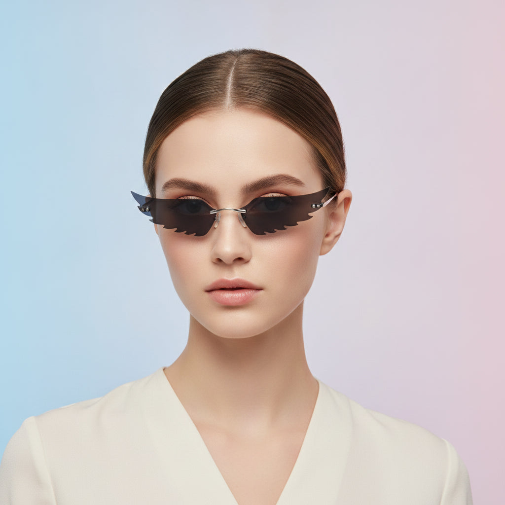 Colorful Rimless Cat Eye Sunglasses for Women Gold PC Frame and PC Lenses